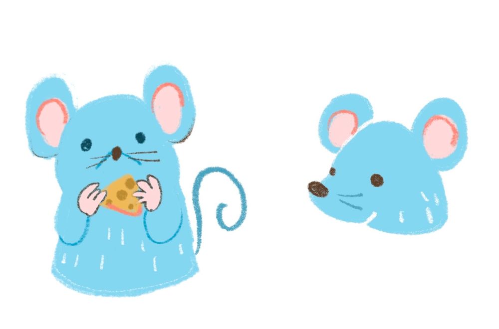 イラスト：チーズを持っているネズミ、横顔のネズミ。