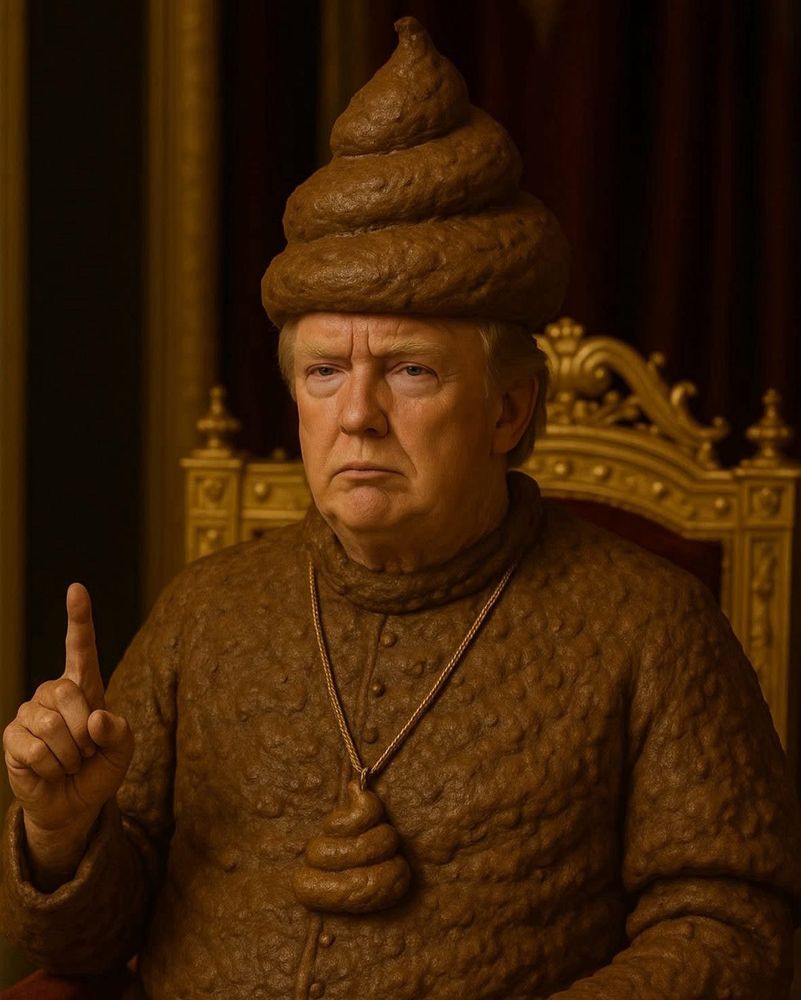 The new “Poop”

picture of Trump dressed in poop-colored vestment with poop emoji hat and pendant