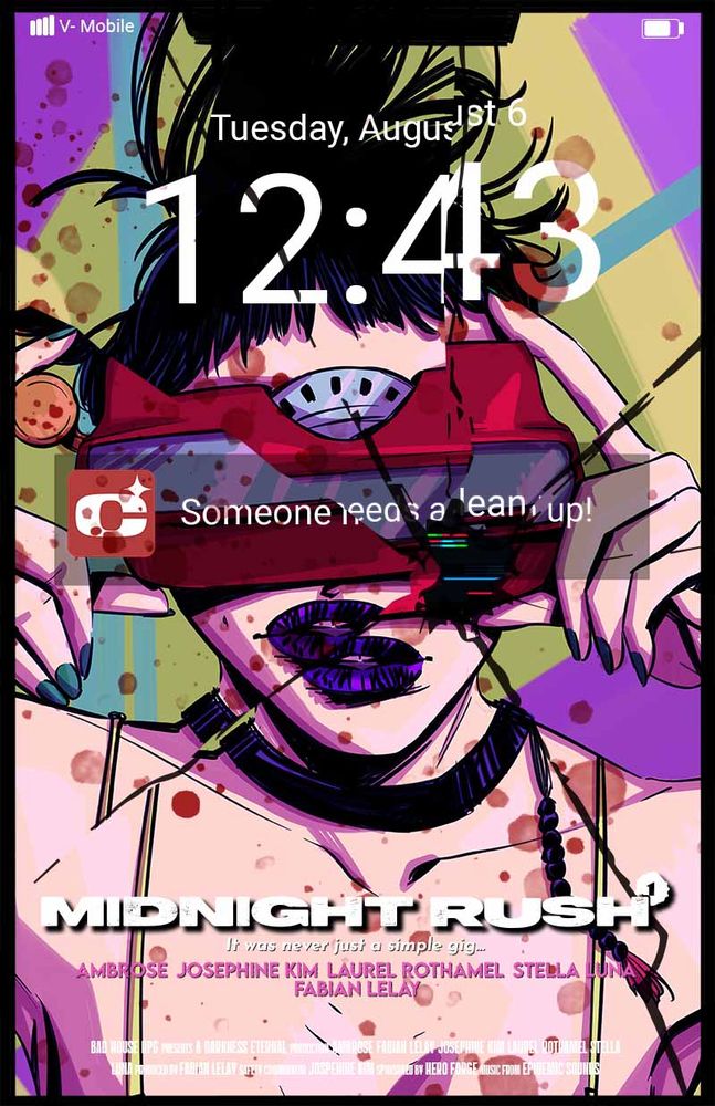 A broken cell phone screen with a screensaver of a model playing with a view finder toy.