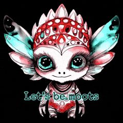 An animated GIF of a magical fantasy creature with big cute eyes, with animated text that reads "Let's be moots." This references the slang for "mutuals" as in to become mutual followers on a social media platform.