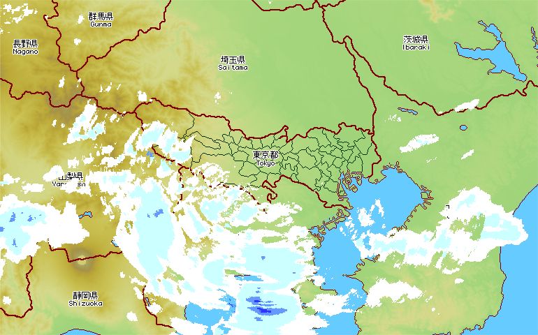 2025年 12月 20日 09時 15分 時点での東京都を中心とした雨模様の画像