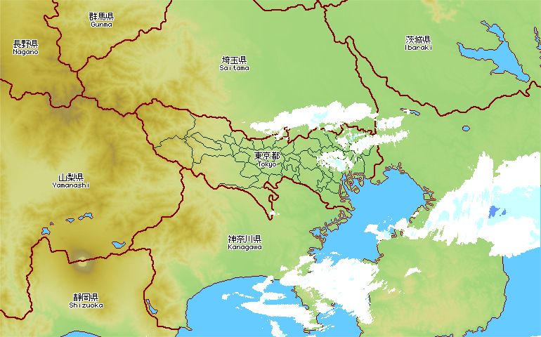 2025年 11月 18日 19時 00分 時点での東京都を中心とした雨模様の画像