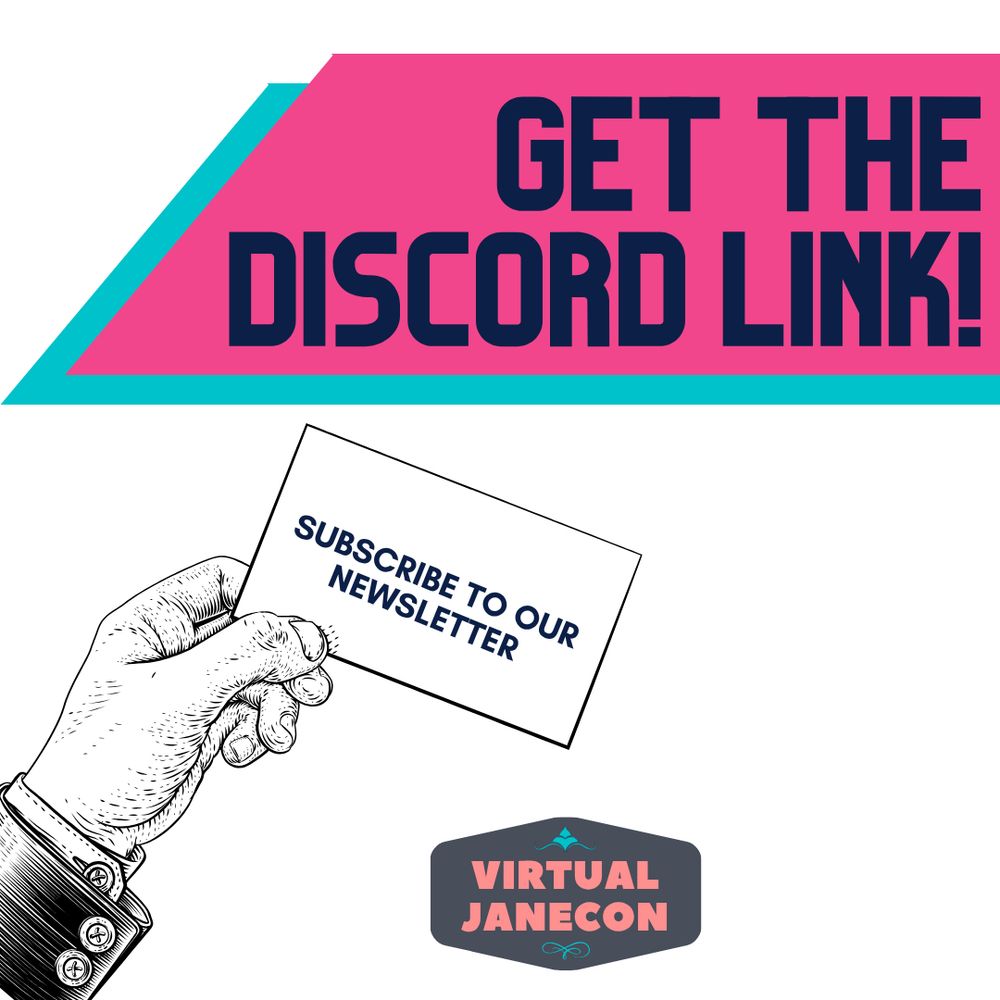 Background is red and blue notification and a gloved hand holding a card. Text reads Get the discord link! Subscribe to our newsletter. VJC logo on bottom.