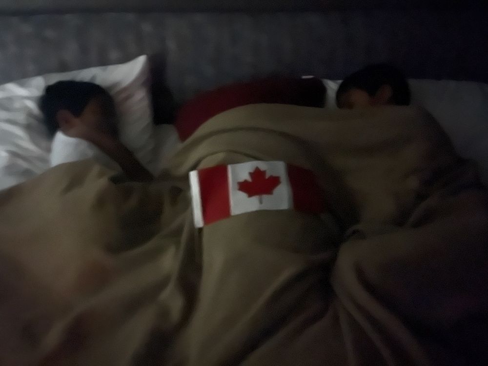 Canadian flag on bed 