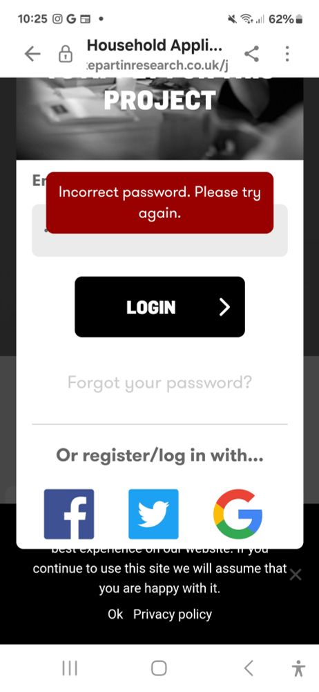 Screenshot of a website login button with Facebook or twitter options 