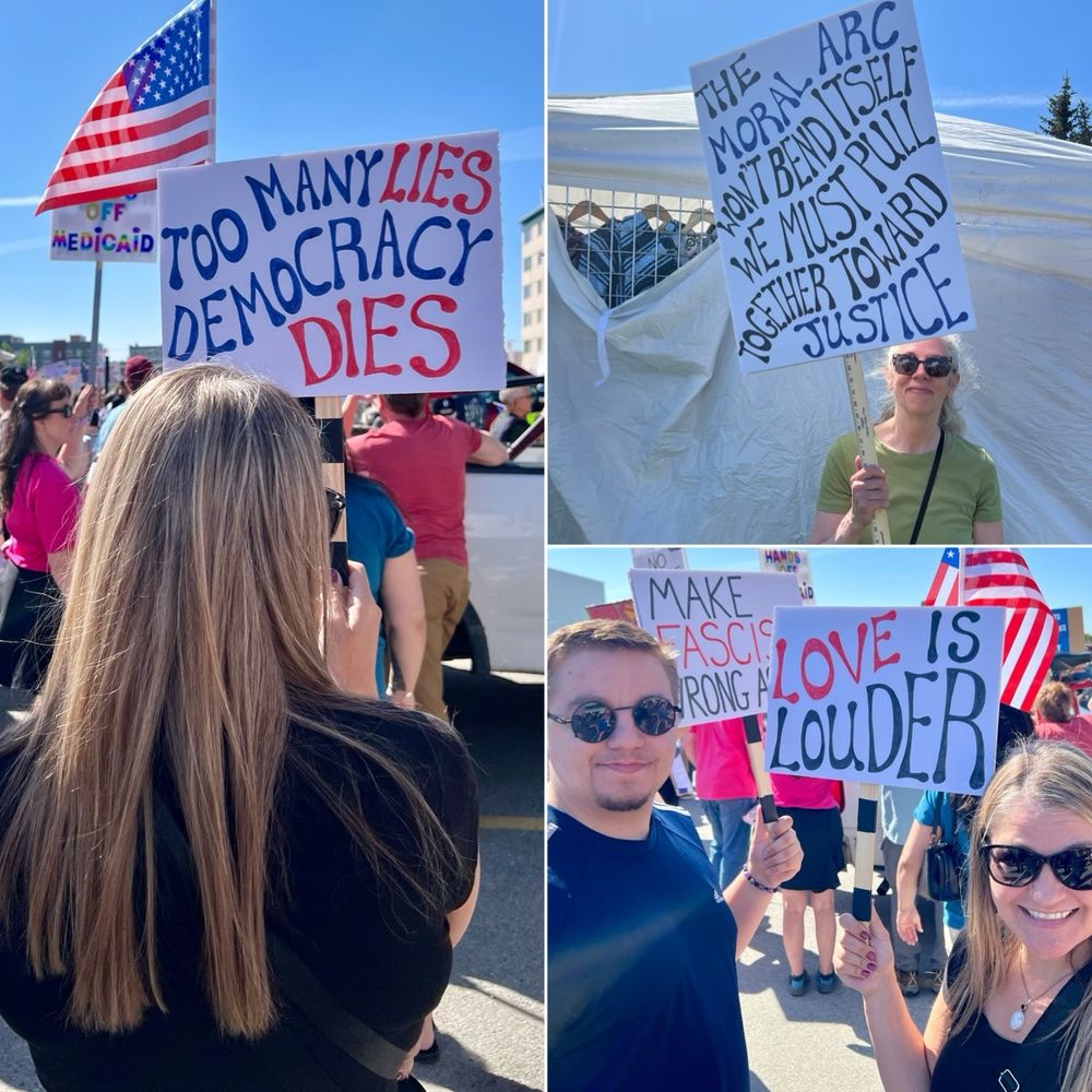 Protesters at No Kings Day in Anchorage, Alaska. 