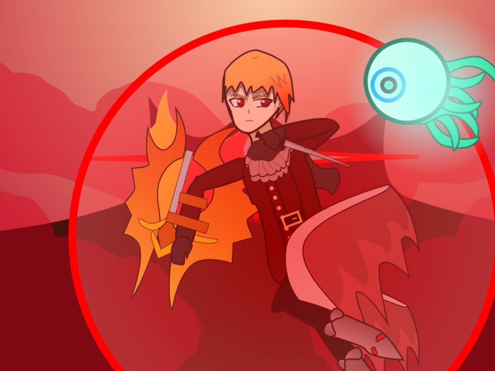 Drawing of my OC William (pre-timeskip) as my Terraria Calamity character. Literally drawn on January 1, 2025, so yeah it was first