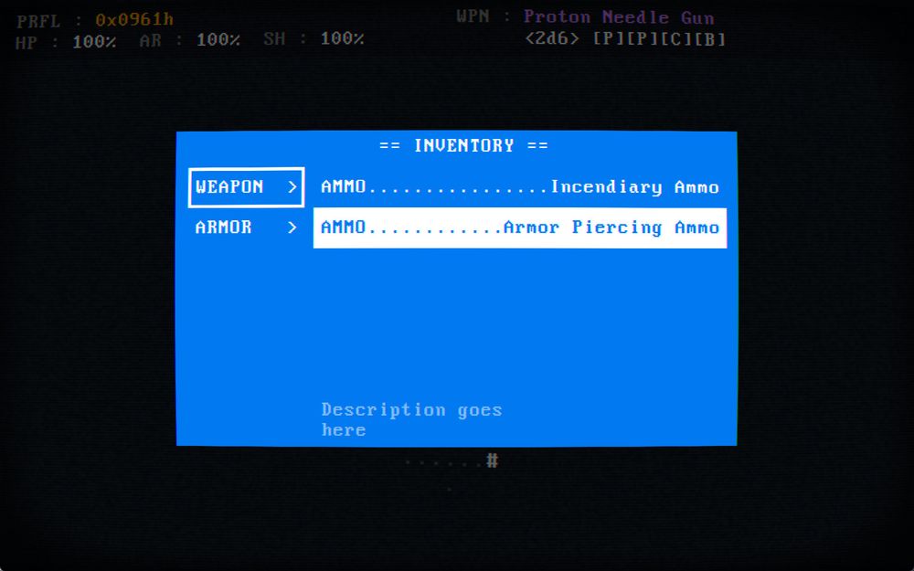 Screenshot from my roguelike project showcasing WIP GUI of game's inventory.