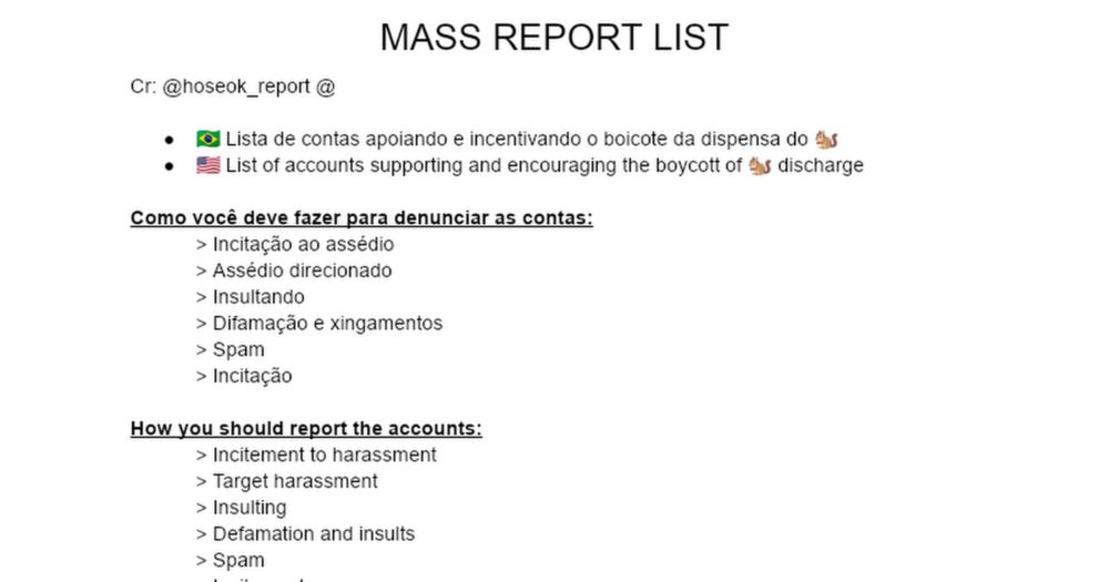 Contas apoiando o boicote