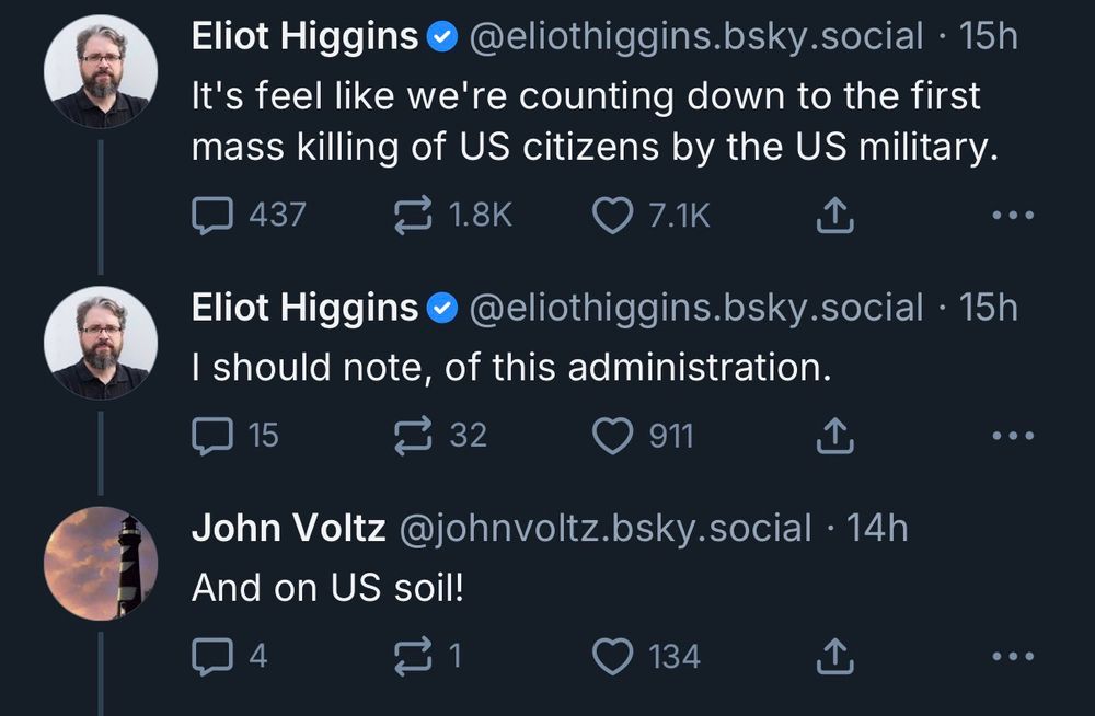 The three posts the OP is posting in reply to, which specify this would be the first mass killing on US soil of citizens, under the Trump admin