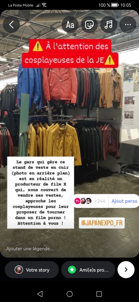 The guy who runs this leather jacket stand is a porn film producer who, under the guise of selling his jackets, approaches cosplayers to ask them to star in his films.