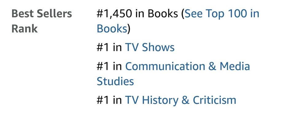 #1 in TV Shows
#1 in Communication & Media
#1 in TV History & Criticism

For Behind the Mirror on Amazon.