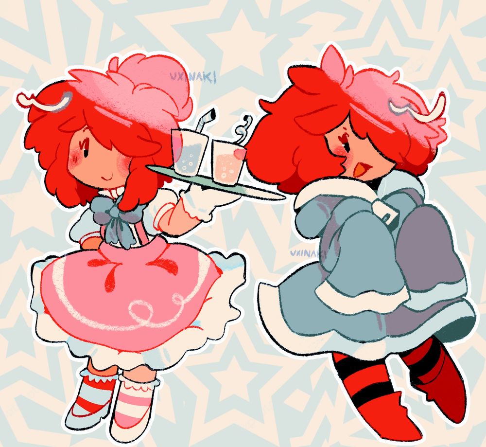 Kumatora next to herself in her Club Titiboo outfit as Violet