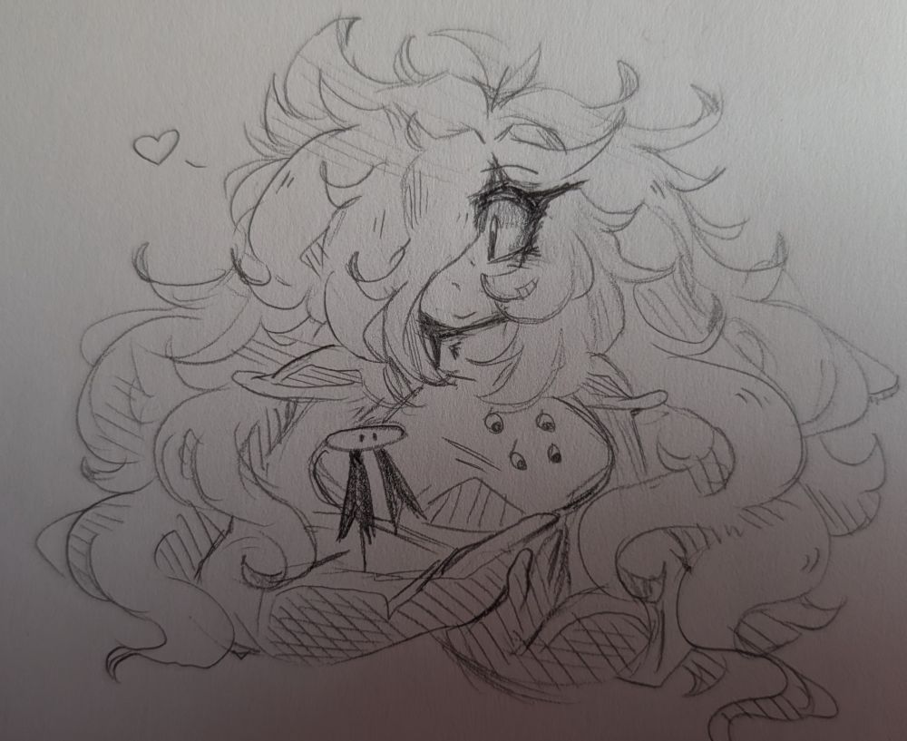 A traditional pencil drawing of The lieutenant (my mother 3 pigmask oc)