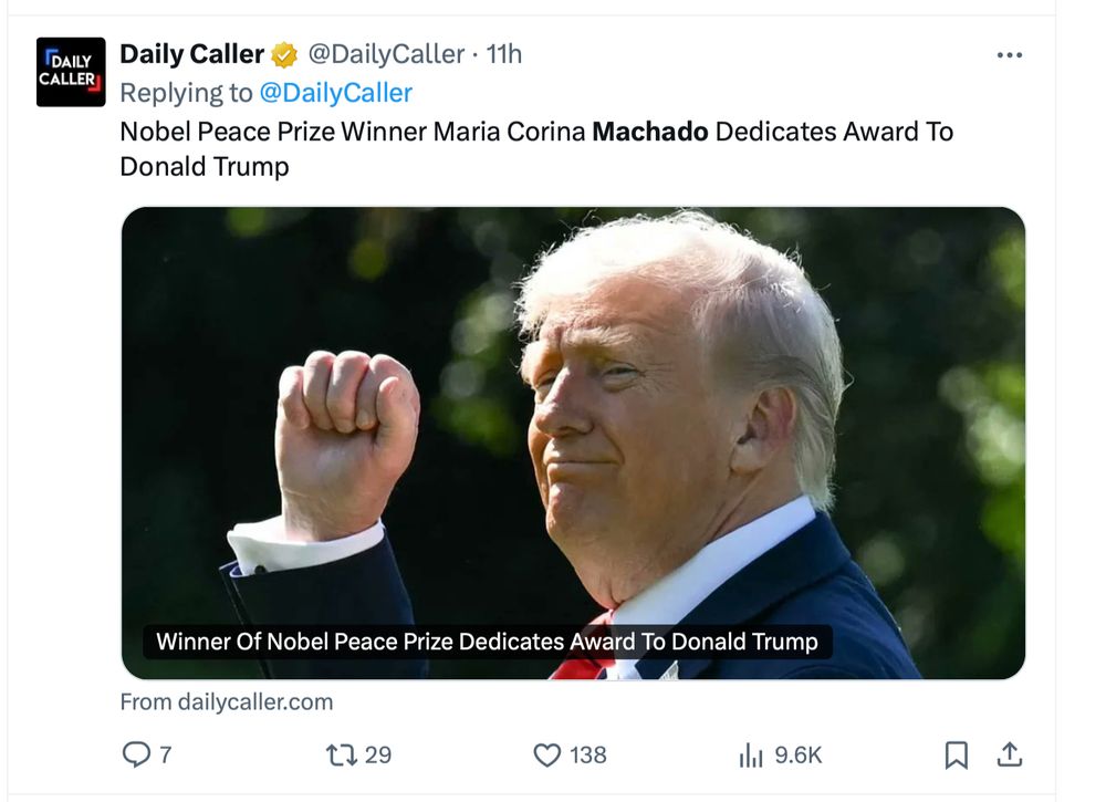 Daily caller notes she dedicated her prize to Trump.