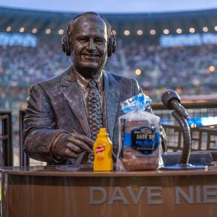 Statue of the late, great Mariners announcer Dave Niehaus at T-Mobile Park.