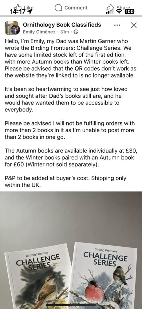 Advert from Facebook for the autumn and winter Birding Frontiers books. 