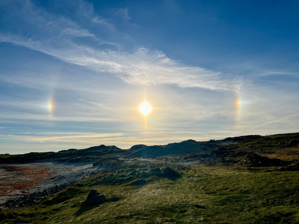 Sun with partial halo (sundogs), Westray, Orkney Isles, 3 October 2024