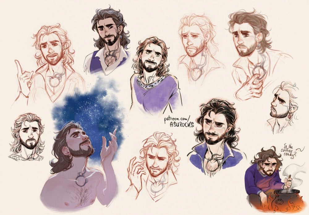 Expression/style experimentation sheet featuring Gale of Waterdeep.