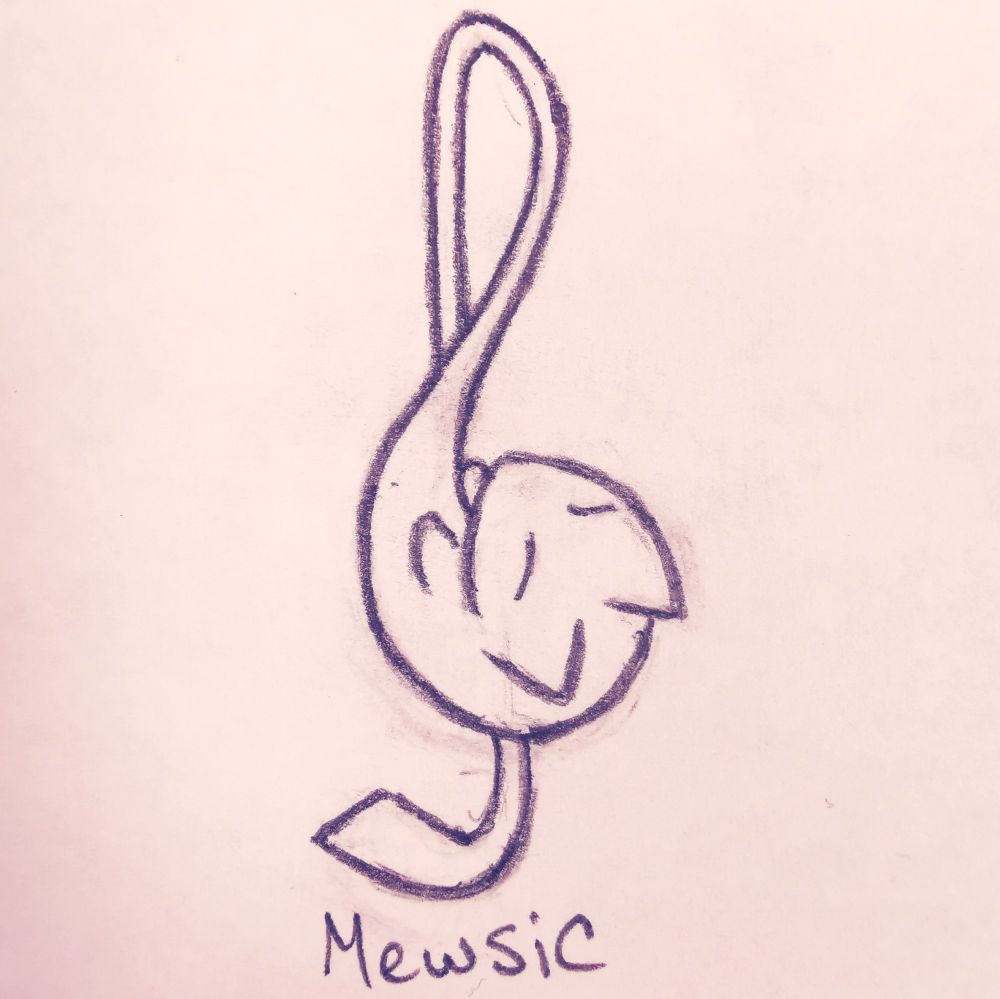 Image of a Mew pokemon in the shape of a Treble Clef, labelled underneath as Mewsic (Get it? Mew-sic? As a treble clef? Eh? ... I'll see myself out)