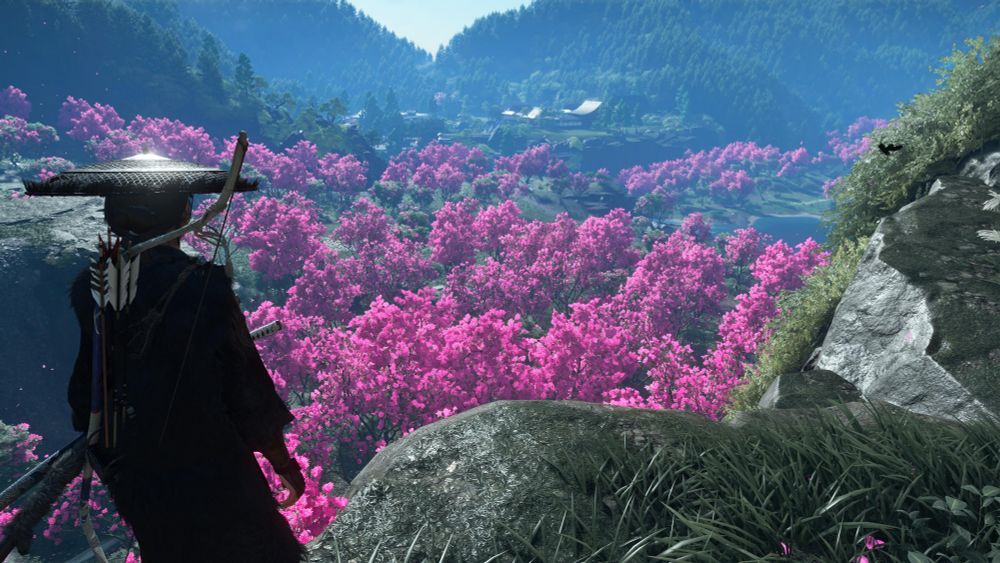 Ghost of Yotei screenshot over looking alot of trees.