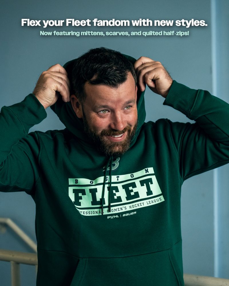 PWHL x Bauer Fall 2025 collection graphic featuring new deep green hoodie. 