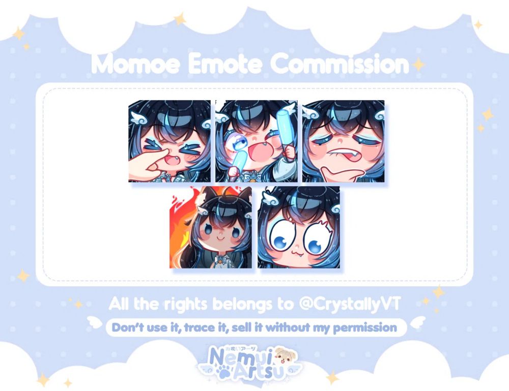 🪽 EMERGENCY 5 EMOTE PACK COMMISSIONS! by Nemui Momoe 🌐 V-Artist (@NemuiArtsu)