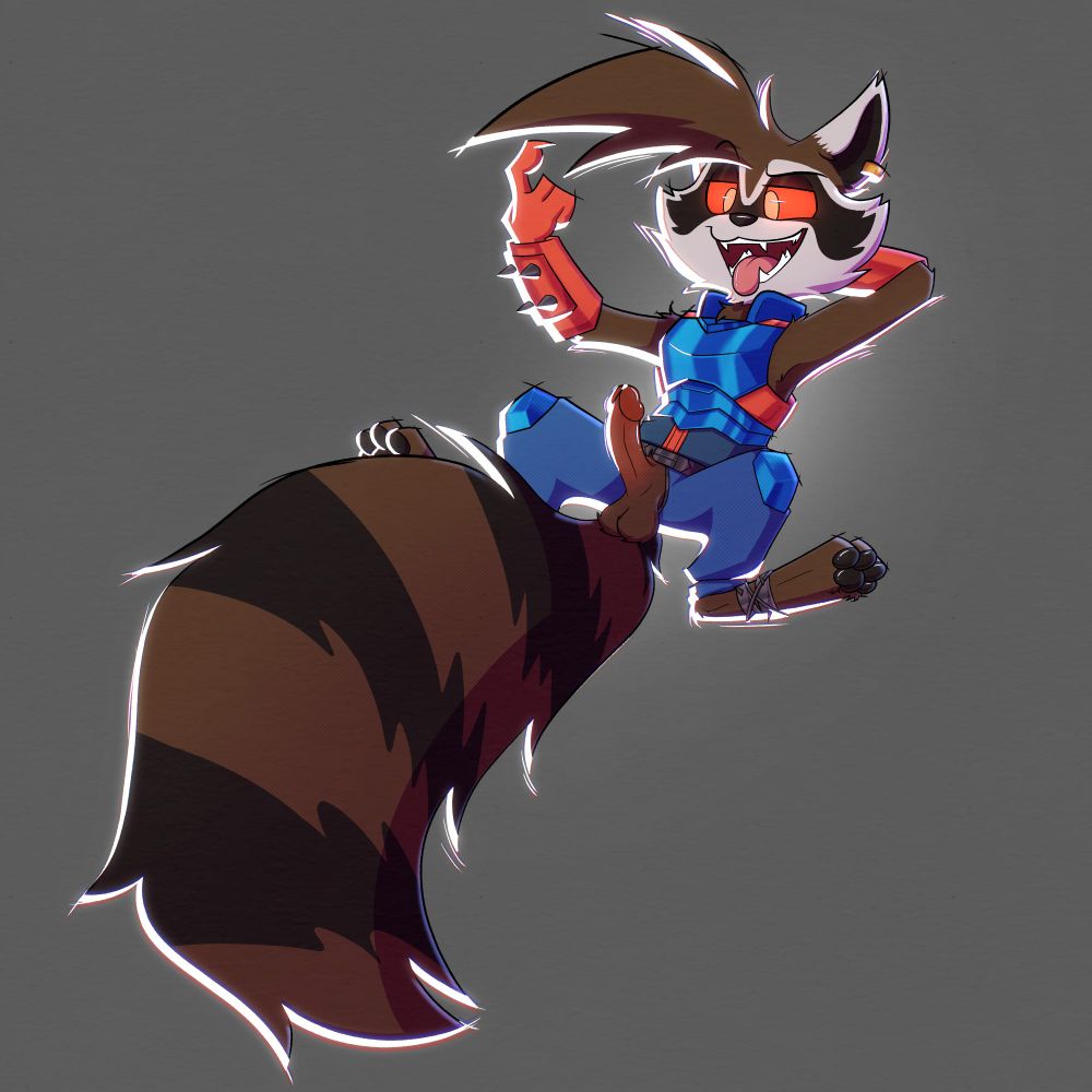 Rocket raccoon from marvel rivals has his dick out and pointing for you to get to work