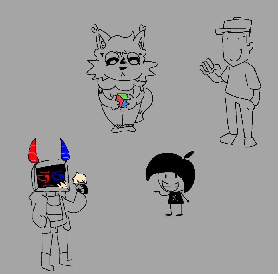 zavixel trying an icecream (failed) ; Codist contemplating a solved rubix cube ; devianator shit pose ; SonicCk chillin