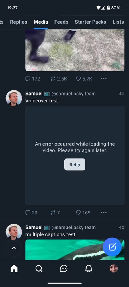 An error message that says "An error occured while loading the video. Please try again later."