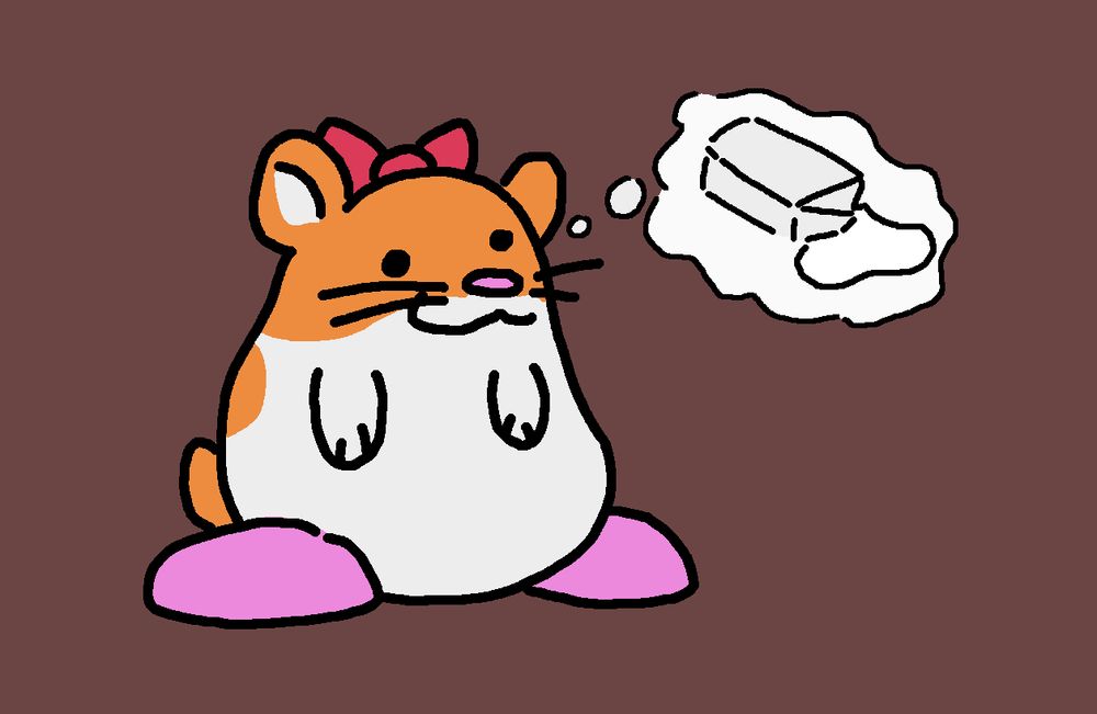 a simple silly doodle of Rick from kirby. he has a bow on his head because it is a cute accessory in air riders. Beside him is a thought bubble showing a carton of milk spilling, referencing the quote from the main post