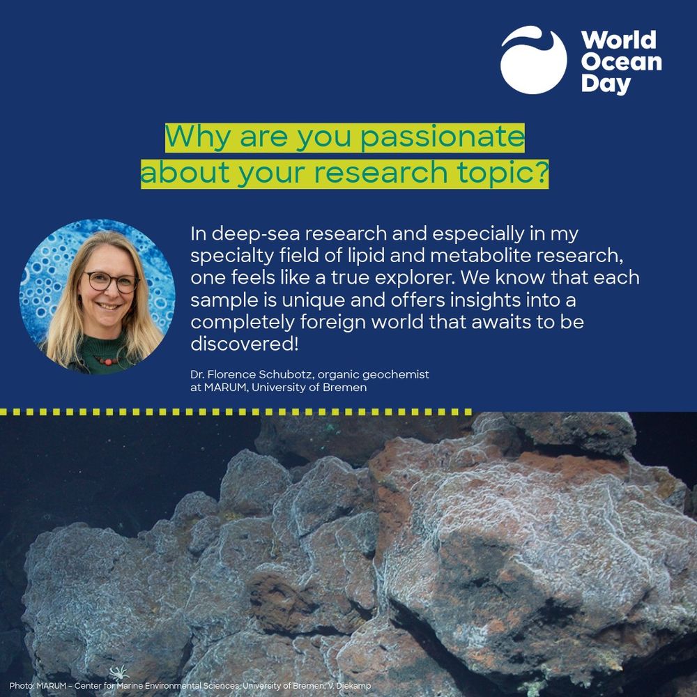 Why are you passionate about your research topic?
There is still so much unknown to be discovered in deep-sea research and especially in my field, lipid and metabolite research, that the explorer's heart is burning!  We know that the samples are unique and offer insights into a completely foreign world that we want to explore.
Dr. Florence Schubotz, Organic Geochemist at MARUM, University of Bremen