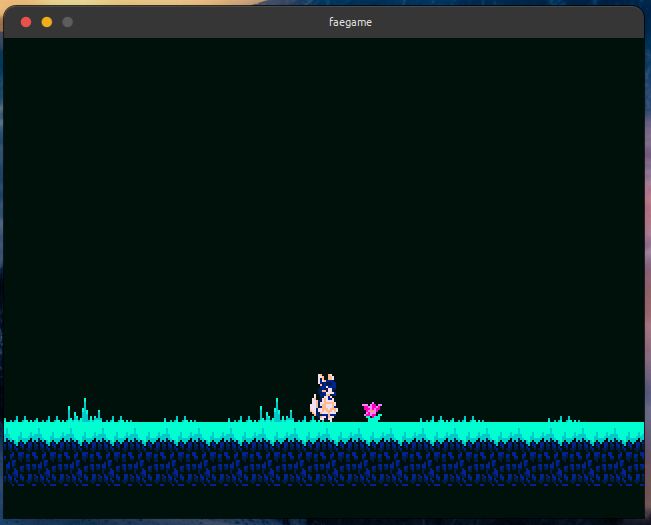 a cave-like grass level with Fae sitting next to a flower in the center