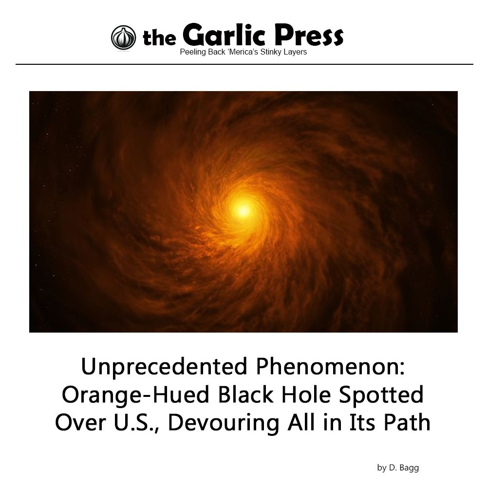 Vast orange-colored black hole. It starts black on the edges moves to a bright orange in the center.