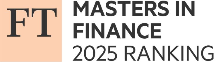 The image is a banner with the letters FT on the lefthand side, representing the Financial Times logo, then of the right, it says in bold font "Masters In Finance 2025 Ranking" 