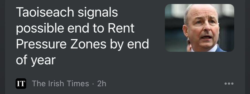Taoiseach signals end to Rent Pressure Zones by end of year - Irish Times headline and photo