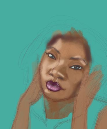 portrait of a black woman on green. 