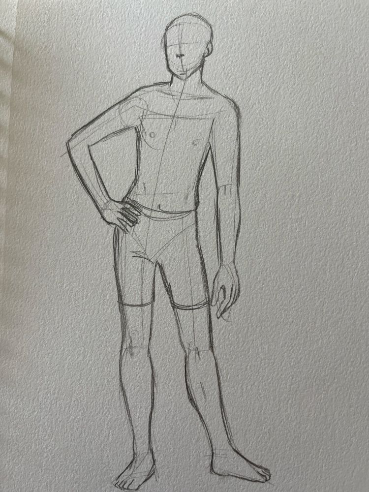 a rough sketch of a masculine person standing with their hand on their hip