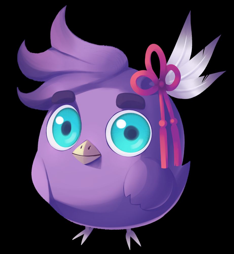 Digital painting of a Hakkito (purple crow mascot of Vtuber Banzoin Hakka) with large blue eyes, parodying a Wigglytuff trading card.