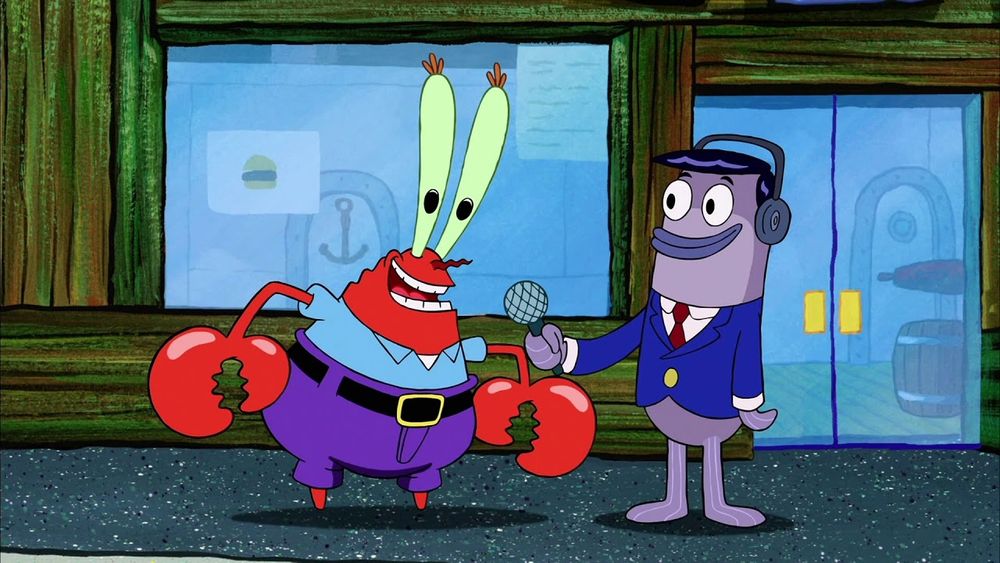 Mr Krabs being interviewed