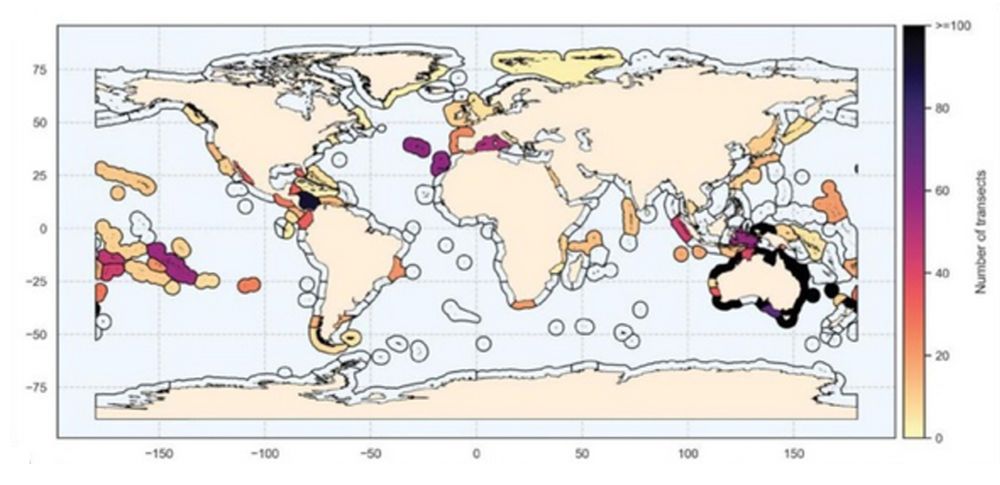 Map of the number of RLS transect sampled per ecoregion.