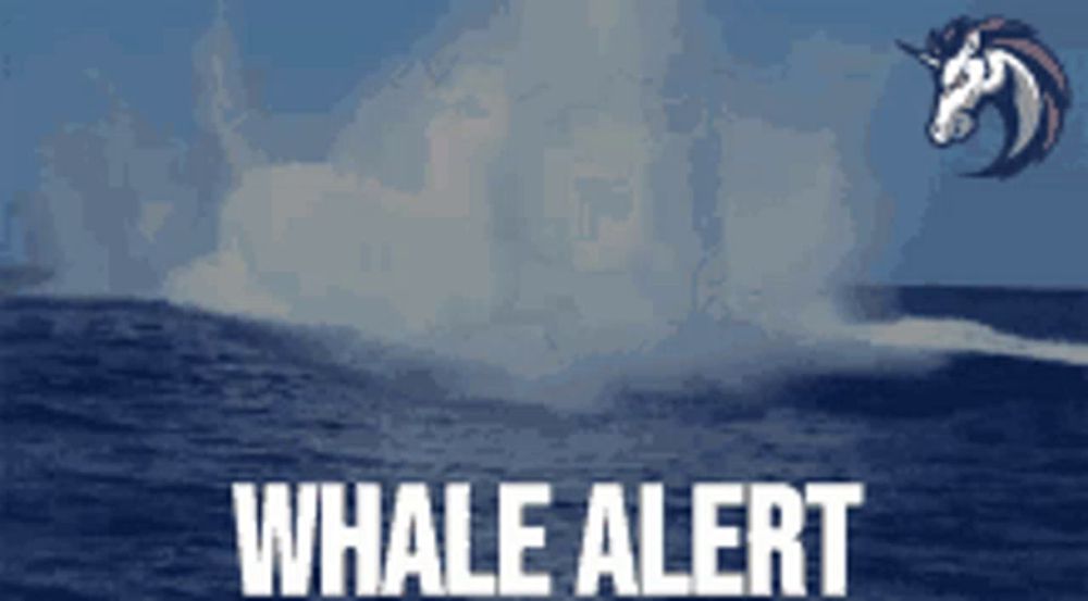 a whale alert sign with a picture of a unicorn in the background