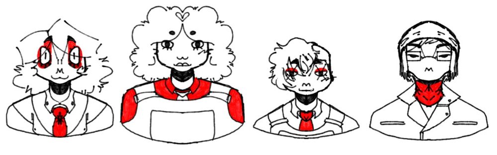 a drawing of busts of revenge era gerard way, ray toro, frank iero, and mikey way