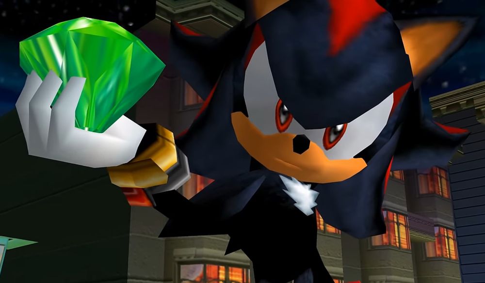 Shadow the Hedgehog from Sonic Adventure 2 holding a Chaos Emerald