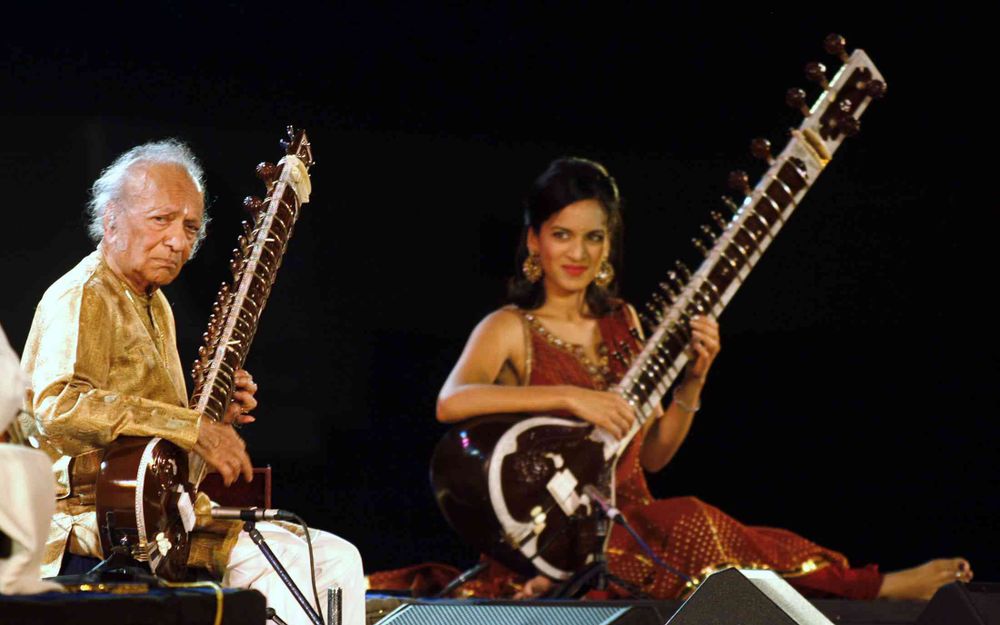 Ravi Shankar performs with daughter Anoushka Shankar in Kolkata in February 2009. Credit Jayanta ShawReuters.