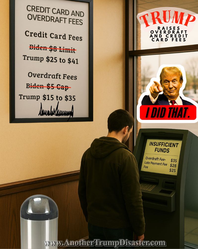 Man staring at ATM with insufficient fund notice.
