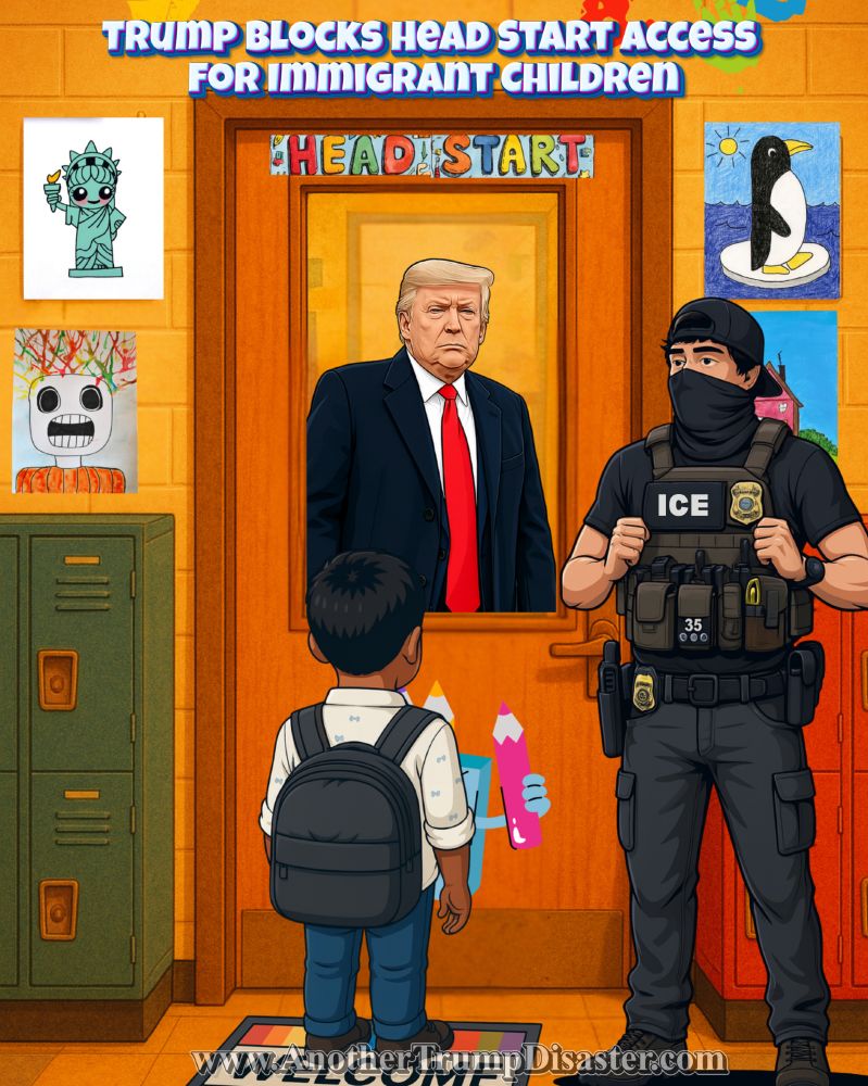 Trump and Ice agent blocking child front entering school