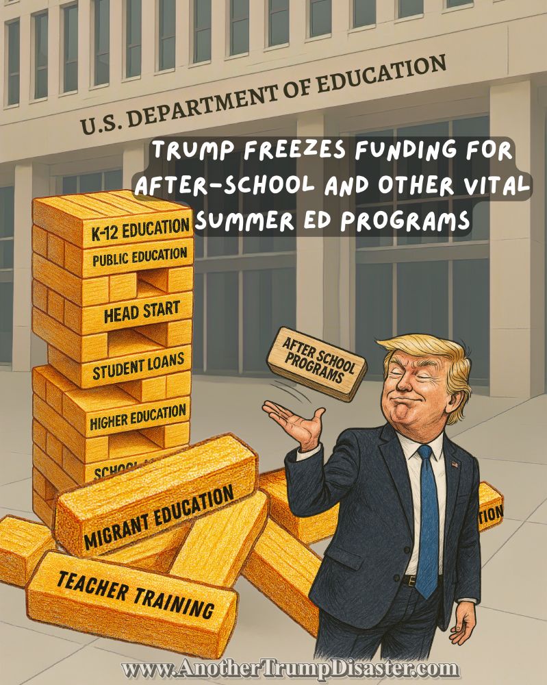 Jenga blogs with text of all the programs Trump is cutting