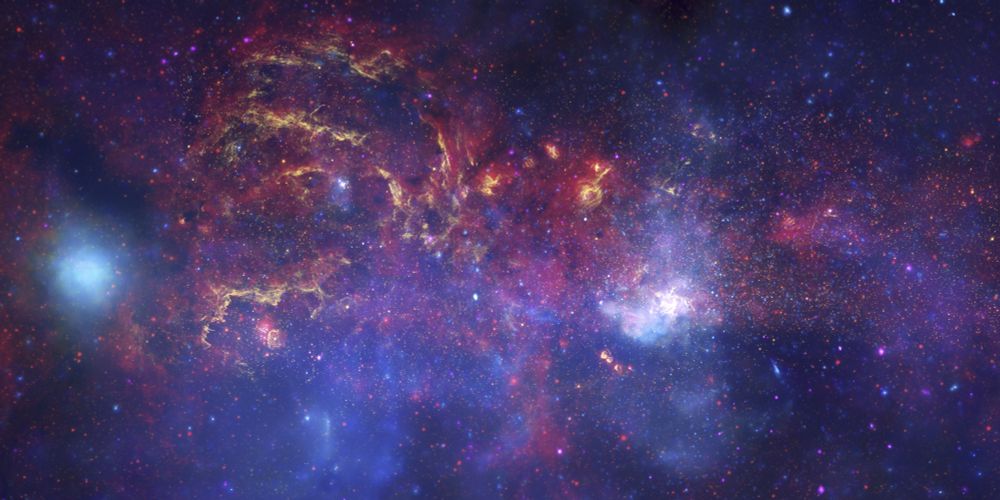 extremely colorful composite false-color image of the center of the milky way (quite closely zoomed-in)