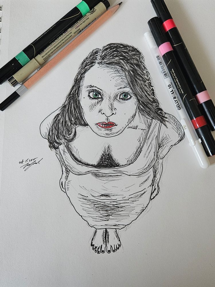 Foreshortening of a woman sketch